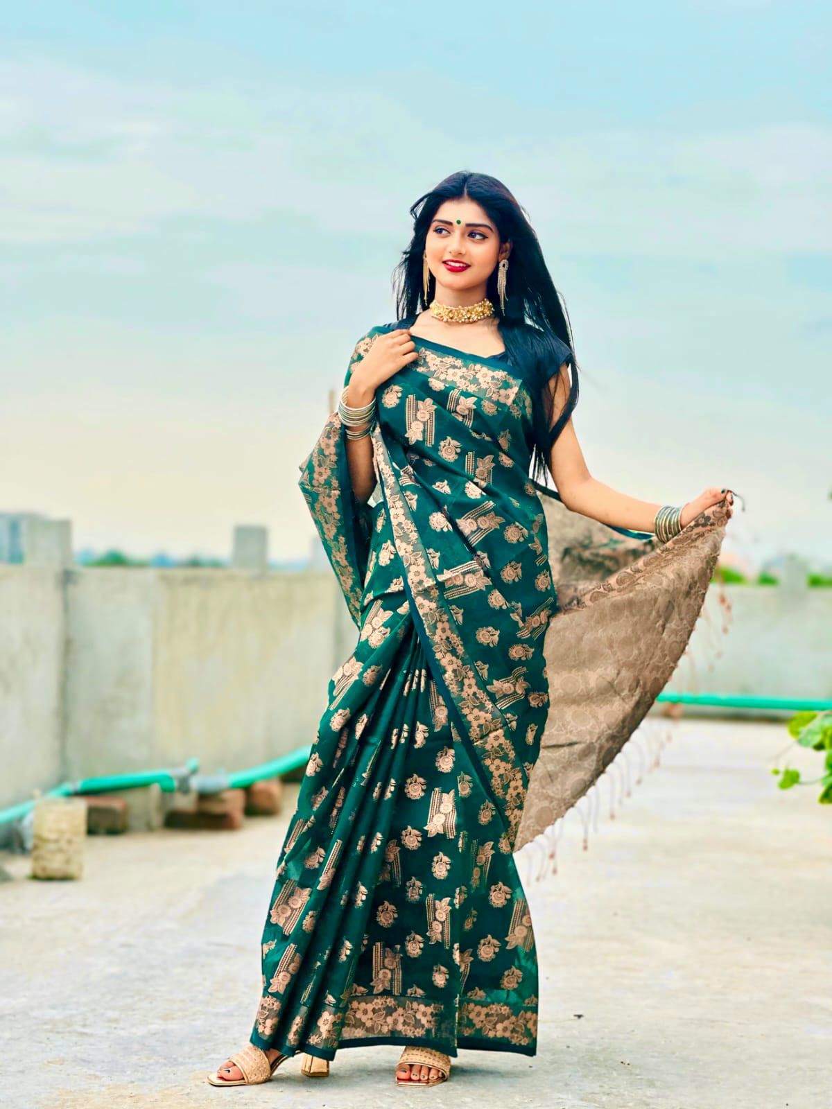আকর্ষণীয় ডিজাইনের নতুন ঐতিহ্যবাহী তাঁত জামদানি শাড়ি ১২ হাত